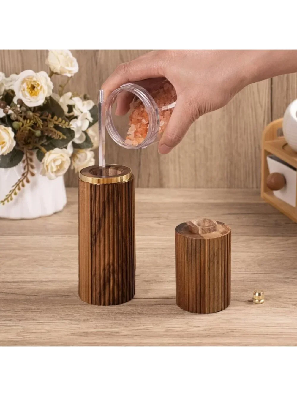 2 Pack Acacia Wood Salt & Pepper Grinder Set - Stylish 8-Inch Mills for Kitchen